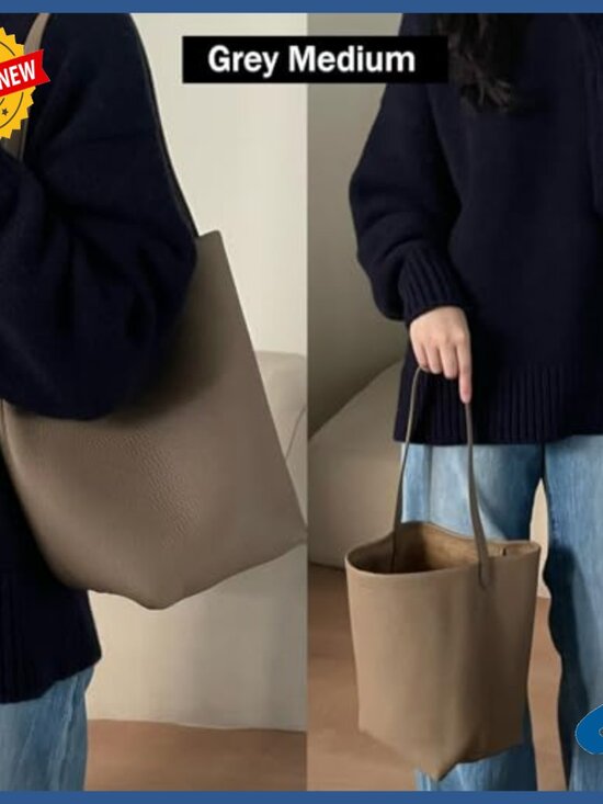 Genuine Leather Bucket Tote Bag with Credit Card Holder Wallet, Medium Size - Picture 3 of 7